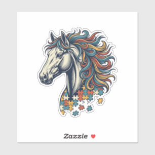 Buntes Pferd-Puzzleteil Vintage-Stich T-Shirt Aufkleber