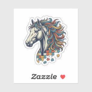 Buntes Pferd-Puzzleteil Vintage-Stich T-Shirt Aufkleber