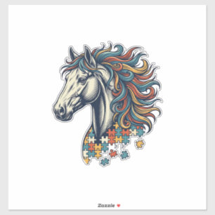 Buntes Pferd-Puzzleteil Vintage-Stich T-Shirt Aufkleber