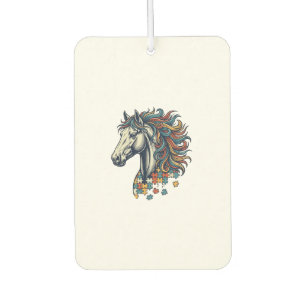Buntes Pferd-Puzzleteil Vintage-Stich T-Shirt Autolufterfrischer
