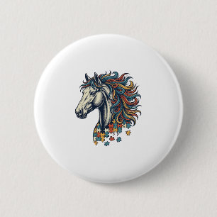 Buntes Pferd-Puzzleteil Vintage-Stich T-Shirt Button