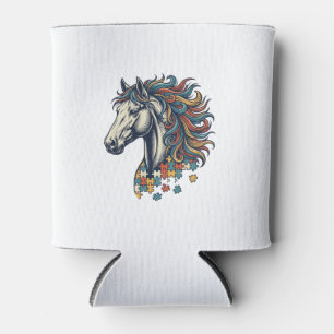 Buntes Pferd-Puzzleteil Vintage-Stich T-Shirt Dosenkühler