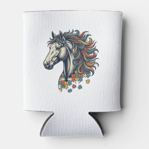 Buntes Pferd-Puzzleteil Vintage-Stich T-Shirt Dosenkühler