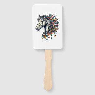 Buntes Pferd-Puzzleteil Vintage-Stich T-Shirt Fächer