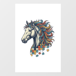 Buntes Pferd-Puzzleteil Vintage-Stich T-Shirt Fensteraufkleber