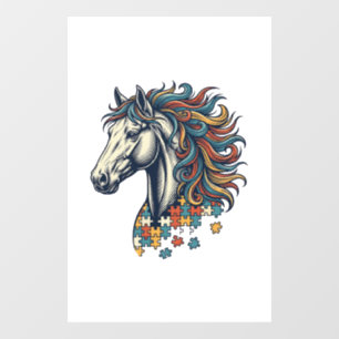 Buntes Pferd-Puzzleteil Vintage-Stich T-Shirt Fensteraufkleber