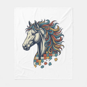 Buntes Pferd-Puzzleteil Vintage-Stich T-Shirt Fleecedecke