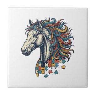 Buntes Pferd-Puzzleteil Vintage-Stich T-Shirt Fliese