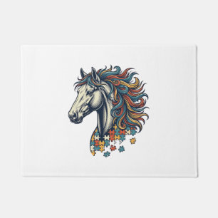 Buntes Pferd-Puzzleteil Vintage-Stich T-Shirt Fußmatte