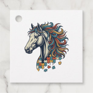 Buntes Pferd-Puzzleteil Vintage-Stich T-Shirt Geschenkanhänger