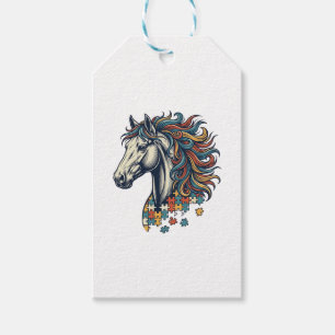 Buntes Pferd-Puzzleteil Vintage-Stich T-Shirt Geschenkanhänger