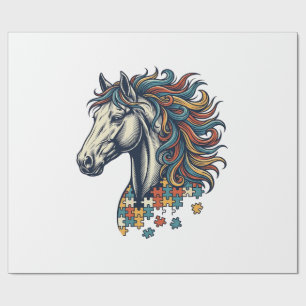 Buntes Pferd-Puzzleteil Vintage-Stich T-Shirt Geschenkpapier