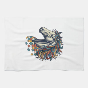 Buntes Pferd-Puzzleteil Vintage-Stich T-Shirt Geschirrtuch