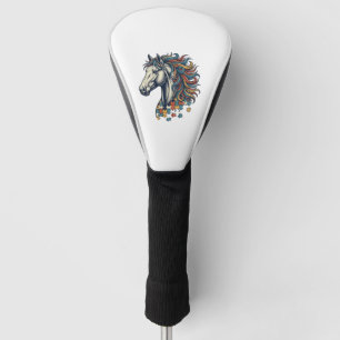 Buntes Pferd-Puzzleteil Vintage-Stich T-Shirt Golf Headcover