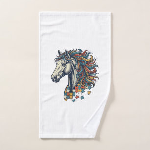 Buntes Pferd-Puzzleteil Vintage-Stich T-Shirt Handtuch