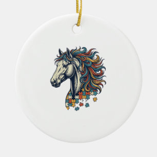 Buntes Pferd-Puzzleteil Vintage-Stich T-Shirt Keramik Ornament