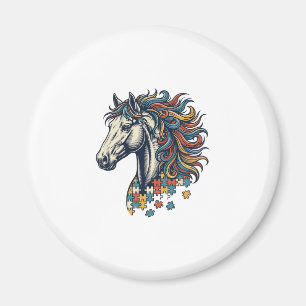 Buntes Pferd-Puzzleteil Vintage-Stich T-Shirt Magnet
