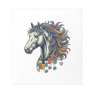 Buntes Pferd-Puzzleteil Vintage-Stich T-Shirt Notizblock