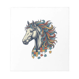 Buntes Pferd-Puzzleteil Vintage-Stich T-Shirt Notizblock