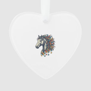 Buntes Pferd-Puzzleteil Vintage-Stich T-Shirt Ornament