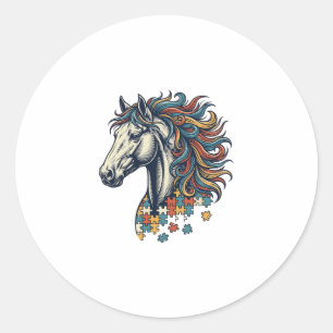 Buntes Pferd-Puzzleteil Vintage-Stich T-Shirt Runder Aufkleber