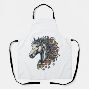 Buntes Pferd-Puzzleteil Vintage-Stich T-Shirt Schürze