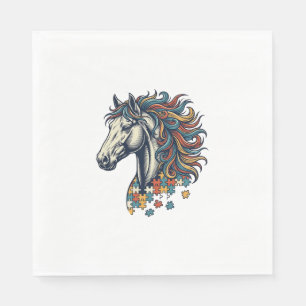 Buntes Pferd-Puzzleteil Vintage-Stich T-Shirt Serviette