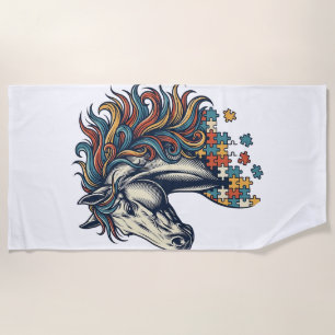 Buntes Pferd-Puzzleteil Vintage-Stich T-Shirt Strandtuch