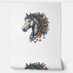 Buntes Pferd-Puzzleteil Vintage-Stich T-Shirt Tapete