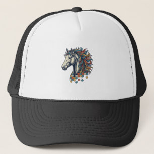 Buntes Pferd-Puzzleteil Vintage-Stich T-Shirt Truckerkappe