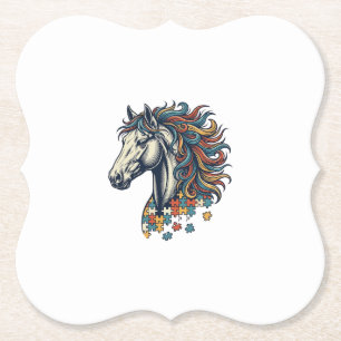 Buntes Pferd-Puzzleteil Vintage-Stich T-Shirt Untersetzer