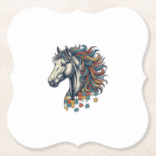 Buntes Pferd-Puzzleteil Vintage-Stich T-Shirt Untersetzer