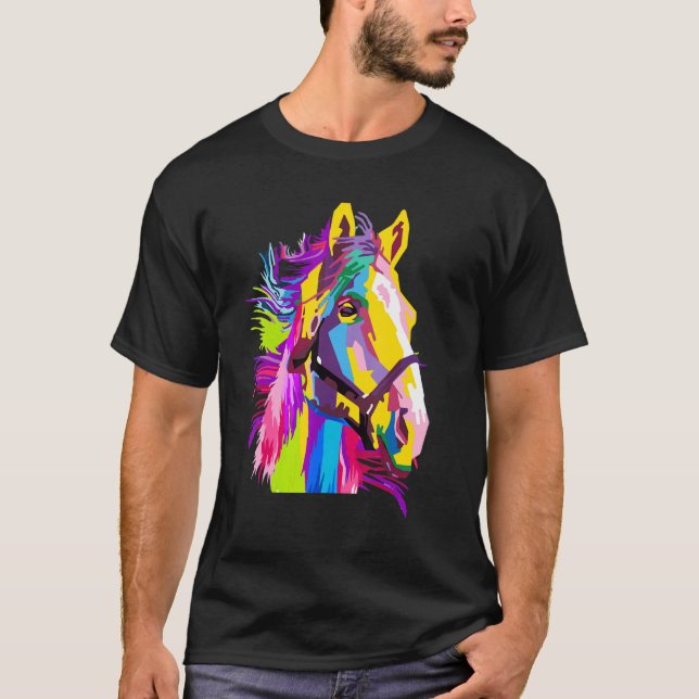 Buntes Pferdekopf-Pop-Style T-Shirt (Vorderseite)