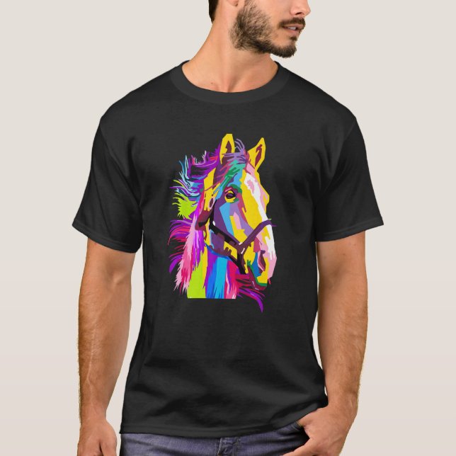 Buntes Pferdekopf-Pop-Style T-Shirt (Vorderseite)
