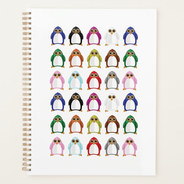 Buntes Pinguin-Muster Süß Kawaii Lustig Planer (Vorderseite)