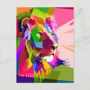 Buntes prismatisches Pop-Art-Design mit Löwe Postkarte