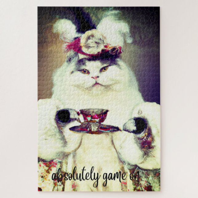 buntes Puzzle mit Katz & Tasse Tee (Vertikal)