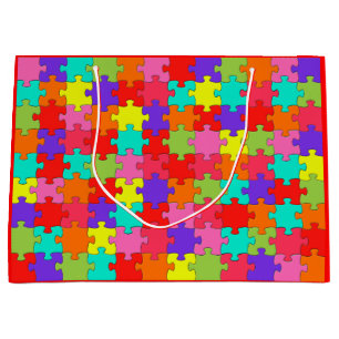 Buntes Puzzle-Muster Große Geschenktüte