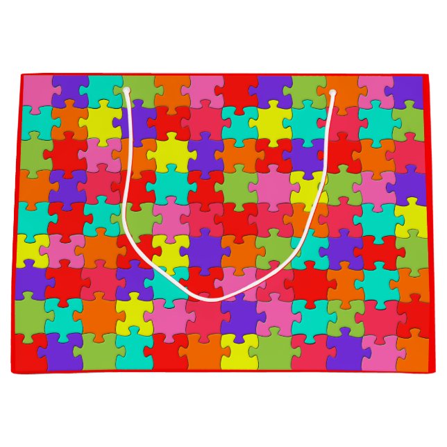 Buntes Puzzle-Muster Große Geschenktüte (Vorderseite)