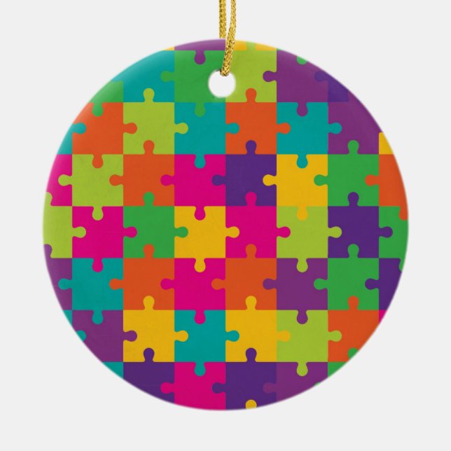 Buntes Puzzle-Muster Keramik Ornament (Vorne)