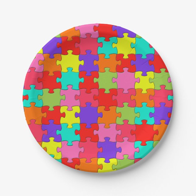 Buntes Puzzle-Muster Pappteller (Vorderseite)