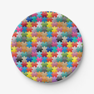 Buntes Puzzlespielmuster Pappteller