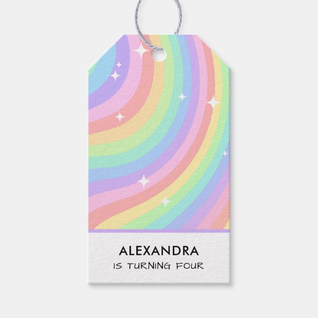 Buntes Regenbogen Mädchen 4. Geburtstag Geschenkanhänger (Vorderseite)