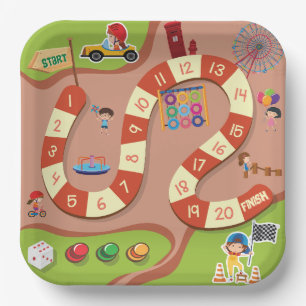 Buntes Rennbahn-Spielbrett für Kinder Pappteller