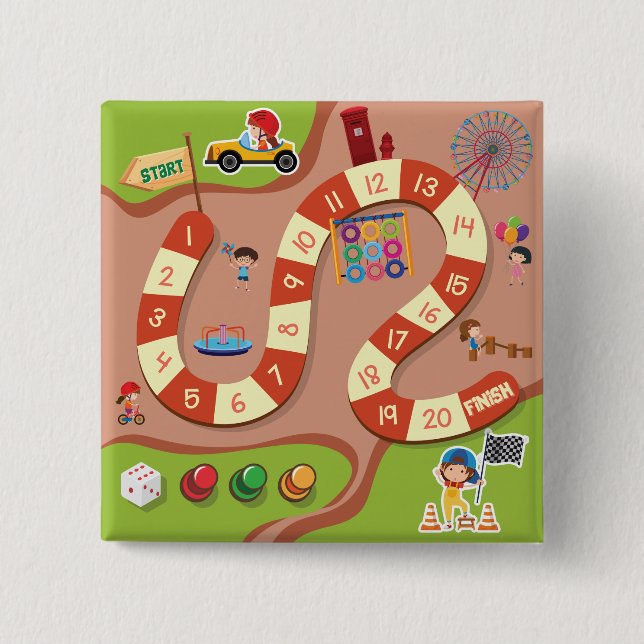 Buntes Rennstrecken-Brettspiel für Kinder Button (Vorderseite)