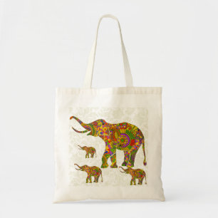 Buntes Retro-Blumen-Elefant 4 Tragetasche
