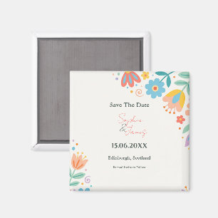 Buntes Retro-Blumen-Save-the-Date-Magnet Magnet