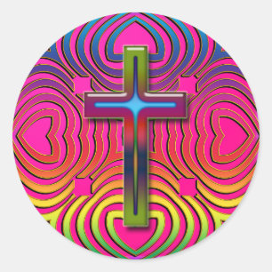 BUNTES RETRO KREUZ RUNDER AUFKLEBER