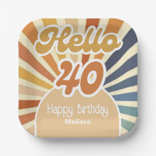 Buntes Retro-Sonne Groovy Wave Hallo 40. Geburtsta Pappteller