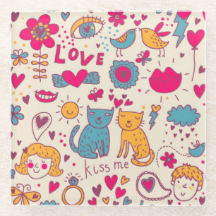 Buntes romantisches Muster Glasuntersetzer